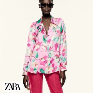 Zara Pink and Green Floral Shirt